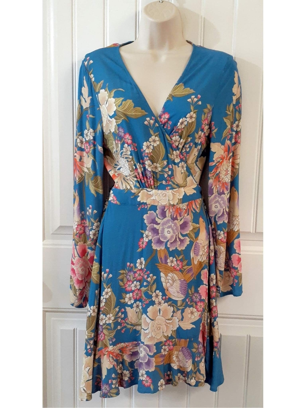 SPELL & THE GYPSY "Blue Skies" Mini Floral Wrap Dress Large